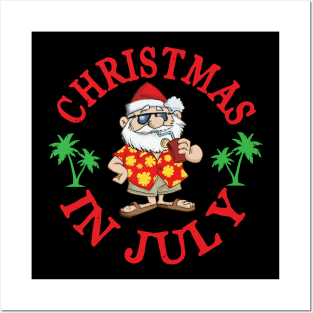 Christmas in July Santa Hat Sunglasses Summer Posters and Art